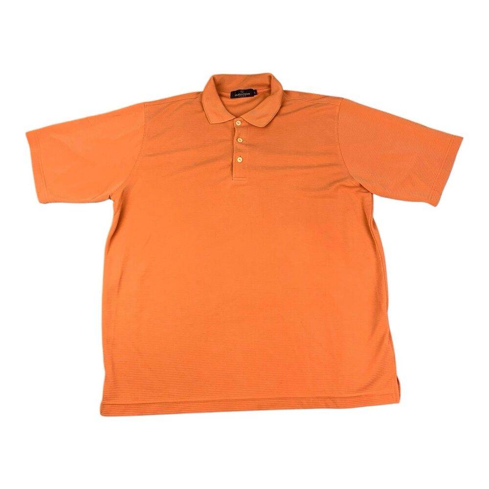 Bugatchi Men’s Short Sleeve Golf Polo Shirt Orange Moisture Wicking Size Large